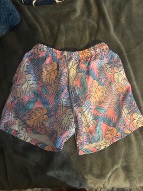 Men's Coral Tropical Leaf Swim Trunks
